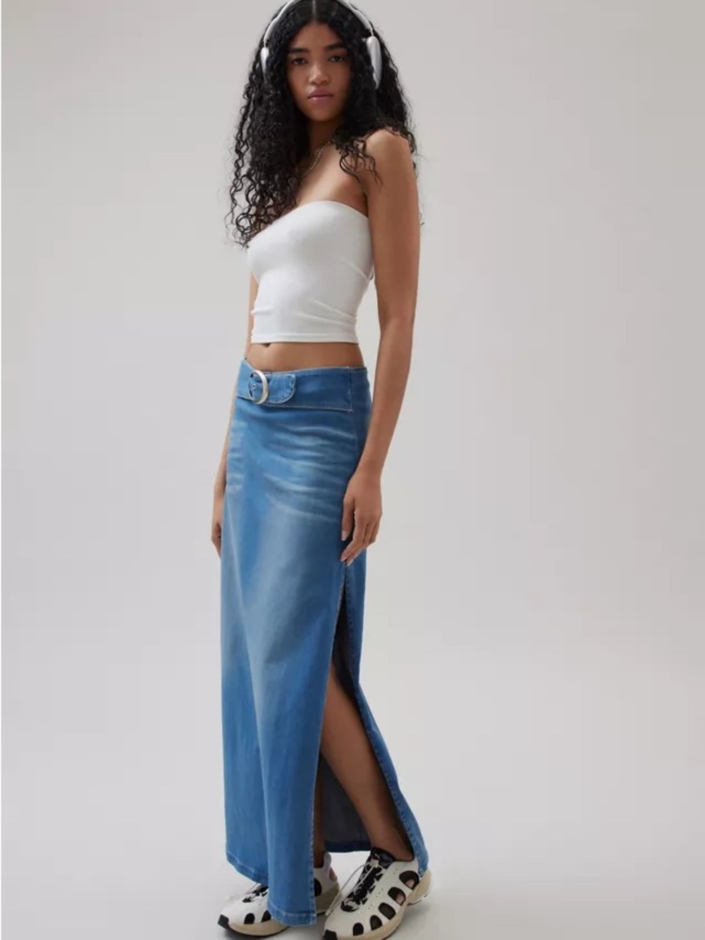 BDG Light Blue Denim Maxi Skirt with Side Slit